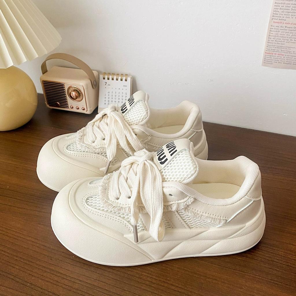 Круглый носок толстая подошва сетка уродливые милые девушка лето новый дышащие туфли-хлеб повседневные универсальные кеды