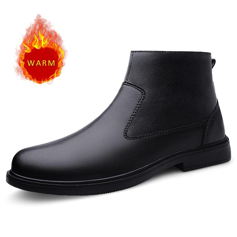 Мода 2024 мужские модные кожаные ботинки осень и зима высокие рукава коровья кожа боковая молния большая куча теплые хлопковые ботинки