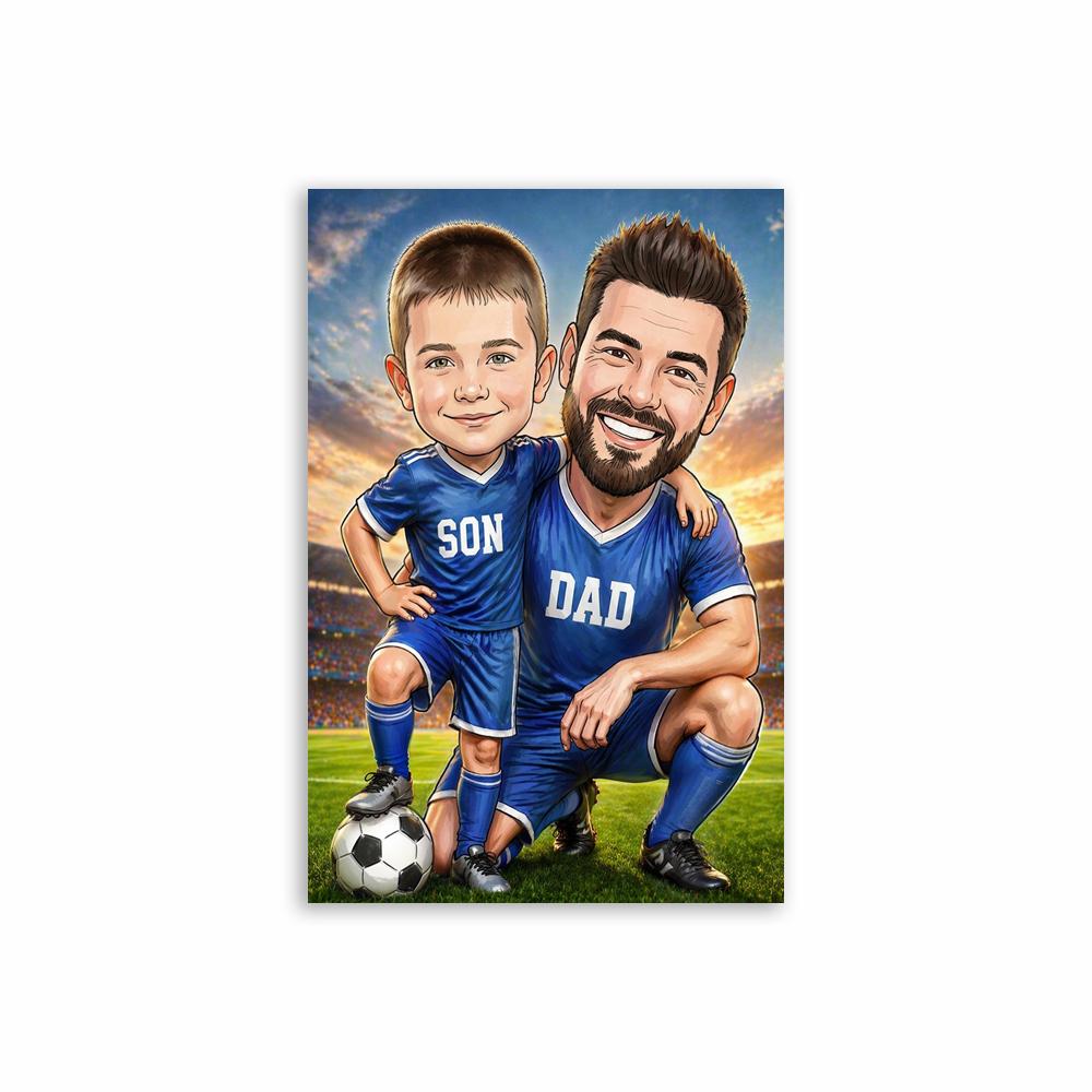 Father And Son Basketball Portrait Prints Funny Father's Day Gift Cartoon Illustration Of Child And Father Poster Funny Gifts