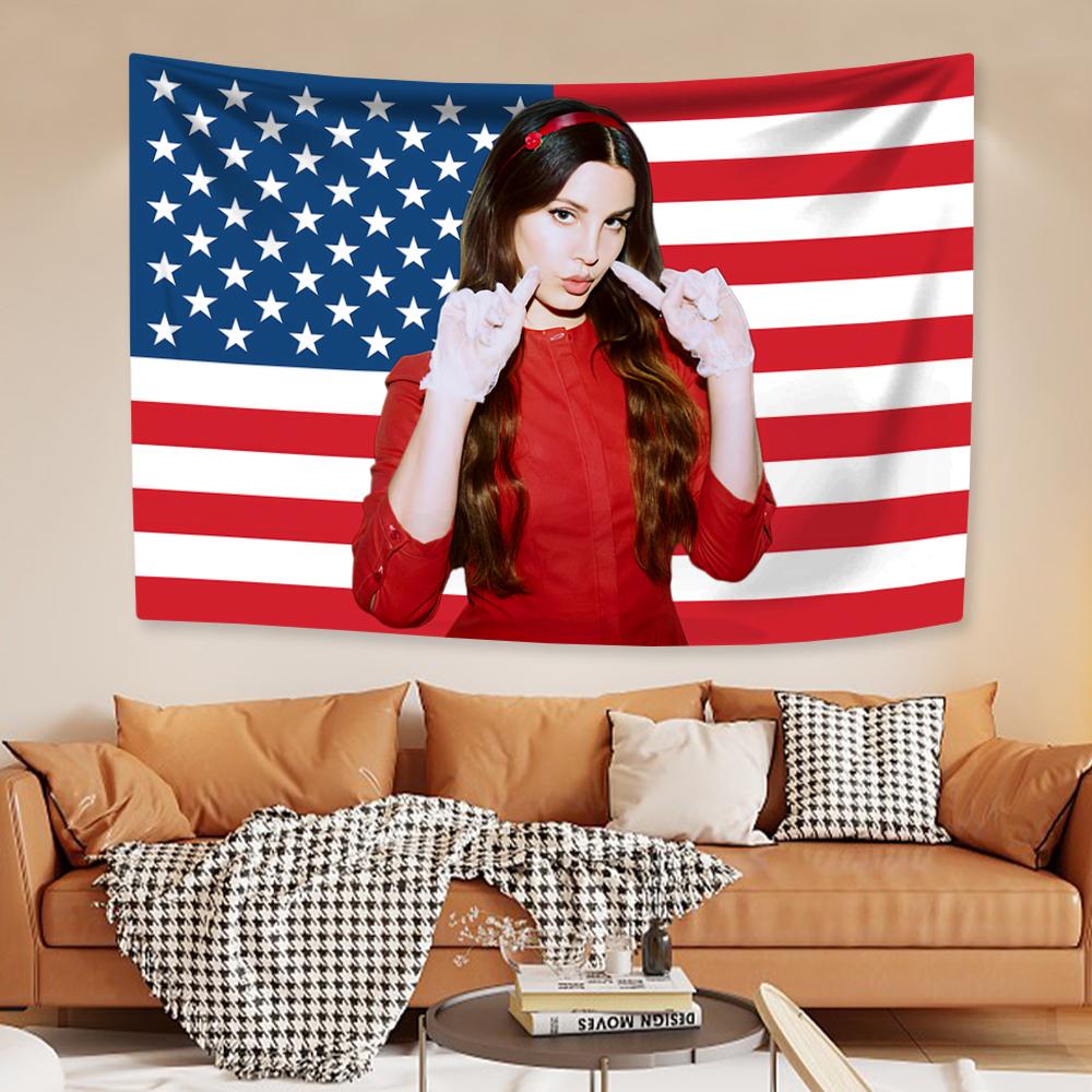 Lana Del Rey Flag Tapestry Pop Singer Poster Home Decor Aesthetics Large Fabric Wall Hanging Background Dormitory Decoration