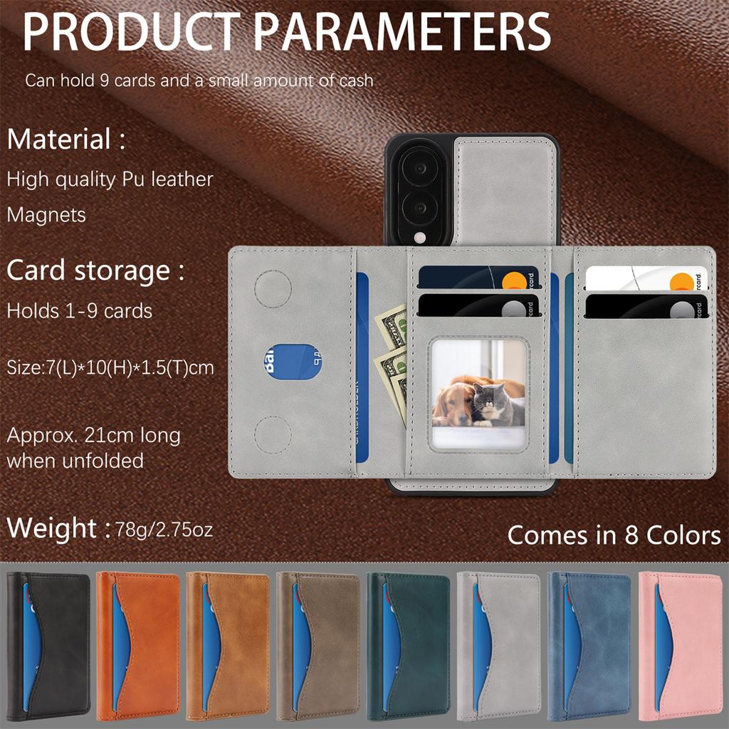 Магнитный чехол-кошелек 2-в-1 для серии Samsung S24-25, противоударный и с RFID-блокировкой, отделение для 9 карт и подставка