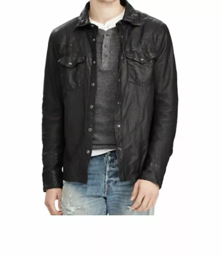 Стильная черная мужская рубашка из натуральной мягкой кожи ягненка, ручная работа, байкер, мотоцикл