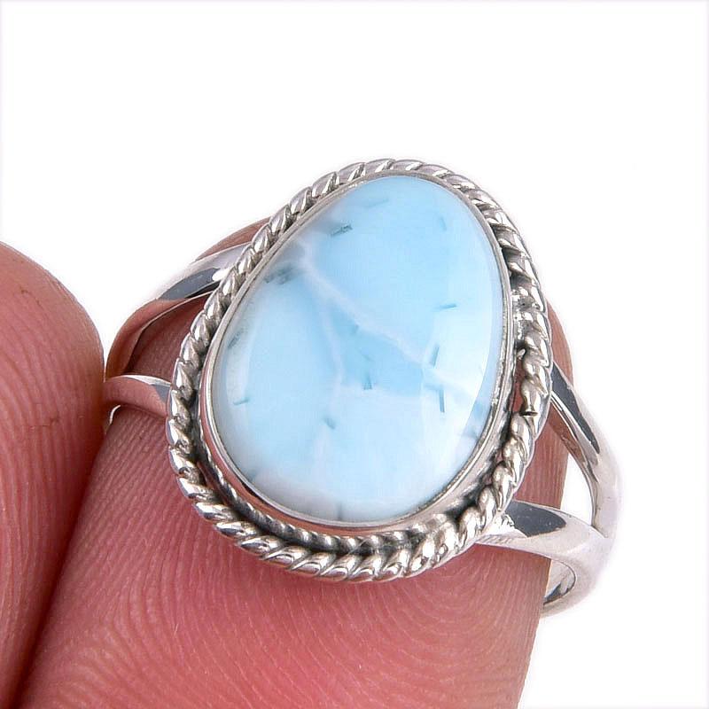 Подарочное кольцо из натурального стерлингового серебра 925 пробы с драгоценным камнем Ларимар S.7 d9s08