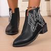 European and American Short Tube Embroidered Leather Boots Women's 2025 Autumn and Winter Large Size Pointed V Mouth Casual Elastic Belt Martin Boots