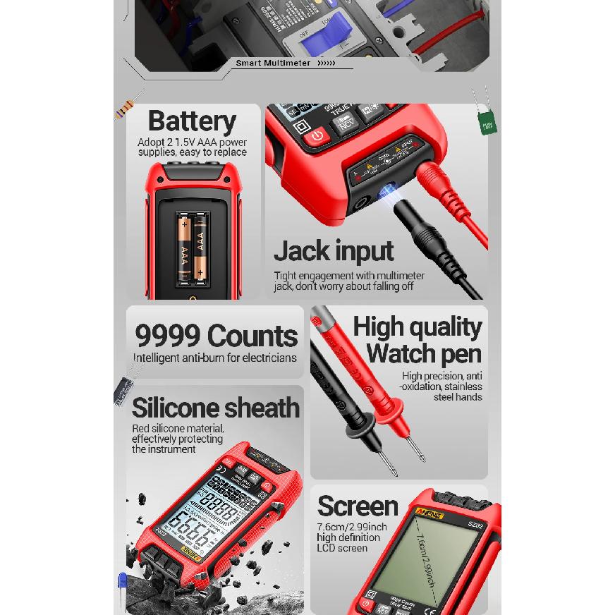 ANENG SZ02 Digital Multimeter Smart AC/DCVoltage Capacitance Meter 6000 Counts Auto Electrical Temp Resistance Transistor Test