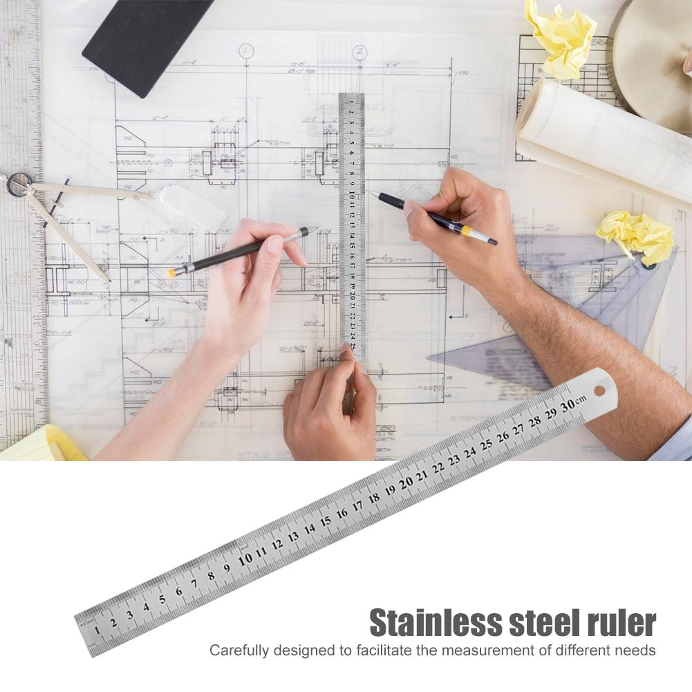 15-50Cm Stainless Steel Ruler Metal Straight Ruler Stationery Drafting Supplies Hand Tools Precision Double Sided Measuring Tool