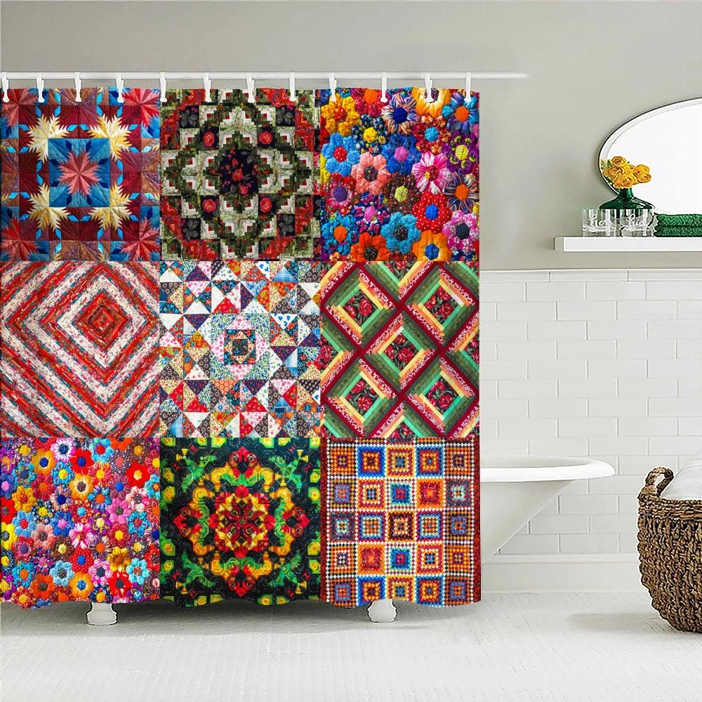 Indian Bohemian Fabric Shower Curtain Bathroom Curtains Boho Mandala Waterproof Fabric Bath Screen Bathtub Decor with 12 Hooks