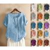 Summer Vintage Women's Button T Shirt Casual Short Sleeve Cotton Linen Solid Loose Blouse Elegant Oversize Tee Shirt Streetwear