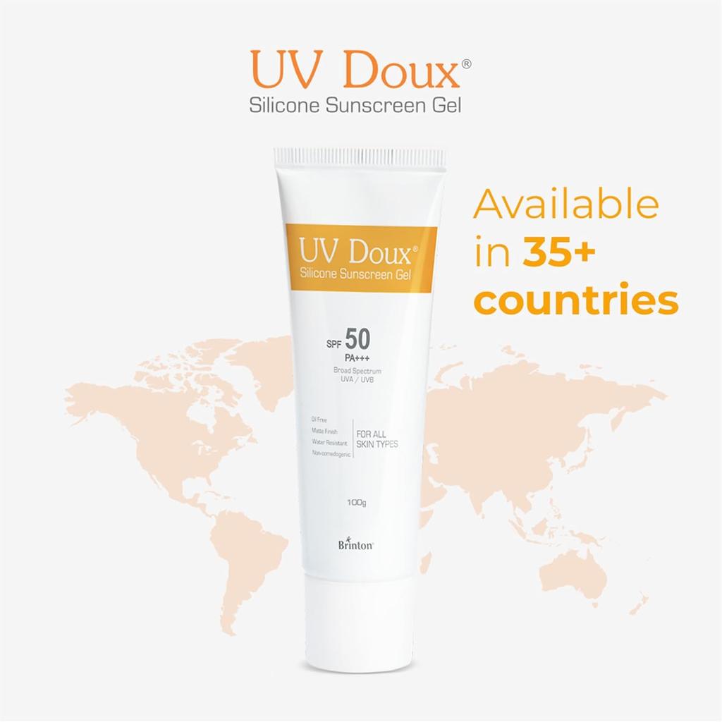 Brinton Солнцезащитный гель для лица и тела UV Doux SPF 50 PA+++ | Матовый, безмасляный, водостойкий | Защита от UVA/UVB-лучей | Для всех типов кожи | 100 г