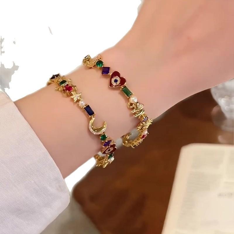 Винтажный сверкающий бриллиантовый браслет «Звездная Луна» в средневековом стиле, Винтажный, Изысканный и Универсальный, Уникальное чувство дизайна, Браслет