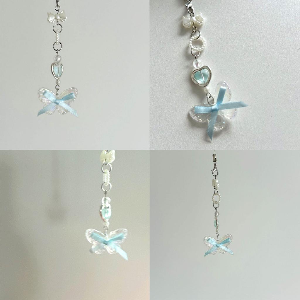 Butterfly Pendant Cellphone Straps Beaded Phone Chain Handmade Detachable Phones Lanyard Keychains for Wallet Bag