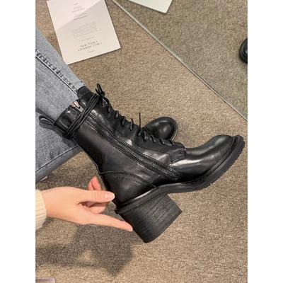 Версия из коровьей кожи~ Женские ботинки Мартин 2025 осень и зима новая универсальная британская кожаная обувь в стиле локомотив на высоком каблуке короткие ботинки женские