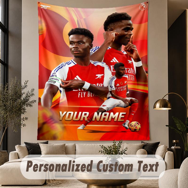 Custom Text Tapestry Bukayo Saka Print Wall Tapestry Indoor Living Room Wall Decor
