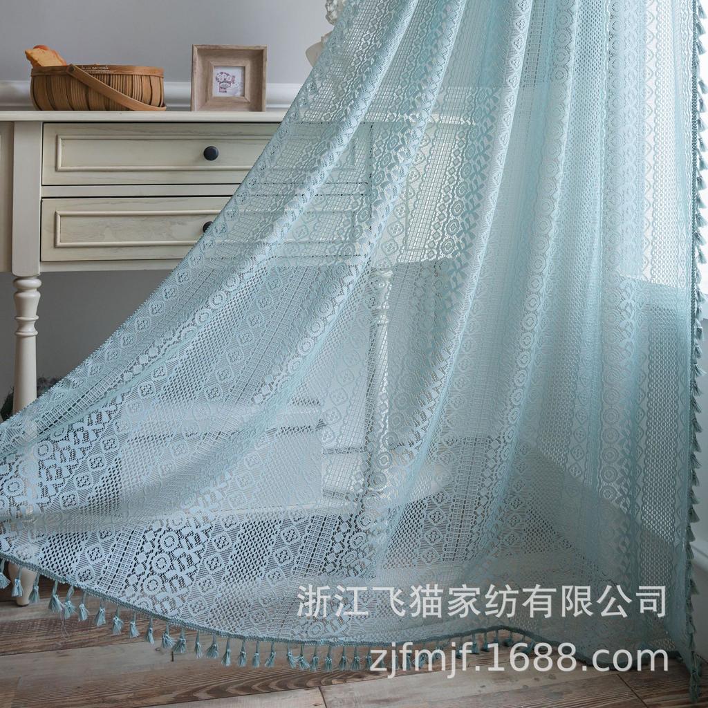 Cloth Dad Curtain American Country White Crochet Hollow Light Transmission Living Room Bedroom Kitchen Floating Curtain Finished Product