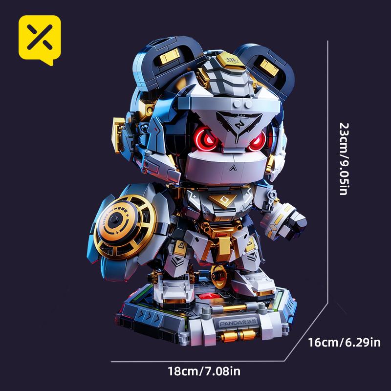 ToylinX 23cm Panda Mecha Building Blocks Set LED Light Up Panda Robot Toy Mecha Model Kit for Adults Kid Cool Action Figure Gift