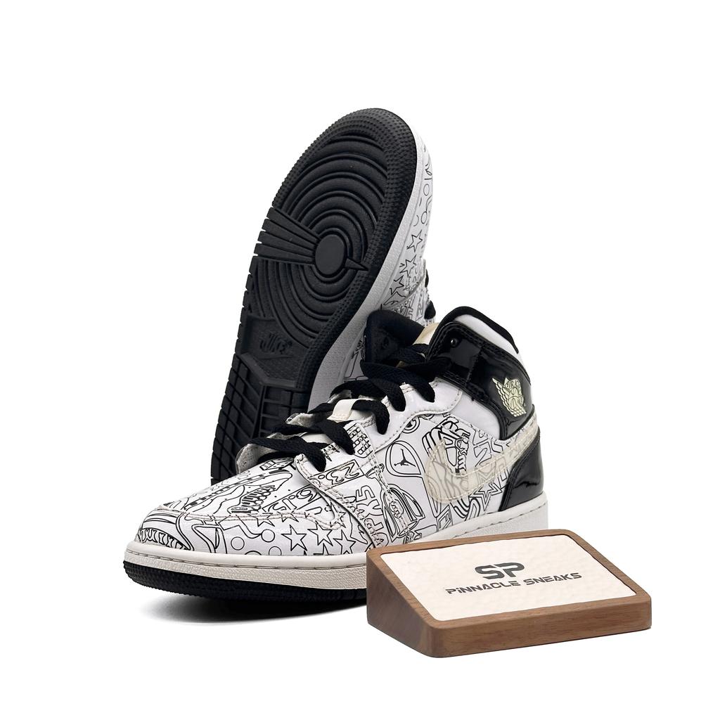 Air Jordan 1 Mid SE GS DIY Черные Белые Ретро Кроссовки DC4099-100