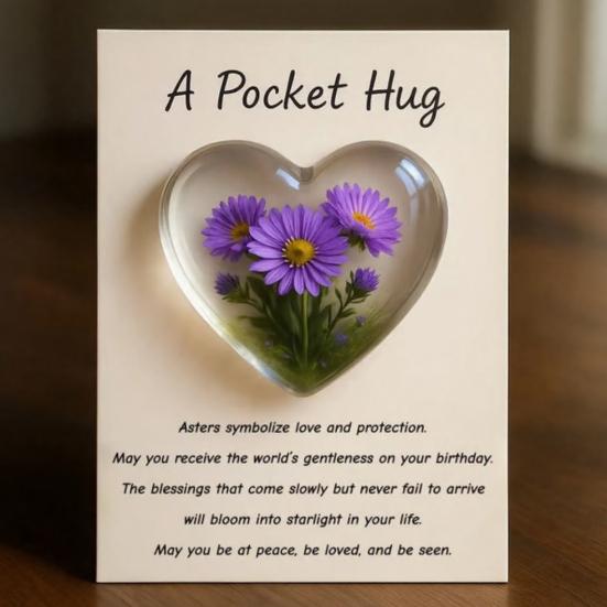 Birth Flower Pocket Hug with Healing Encouragement Poems Birth Flower Clear Heart Keepsake Portable Sentimental