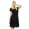 Women Little Black Dress Semi Sheer Georgette Pleated Top Lined Dress