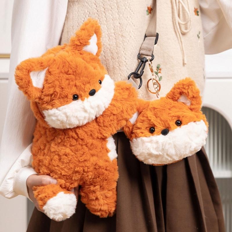 Плюшевая лиса Сумка через плечо Мягкая сумка через плечо Мультяшный рюкзак для девочек Милый животный Школьная сумка Кошелек для мелочи на зиму
