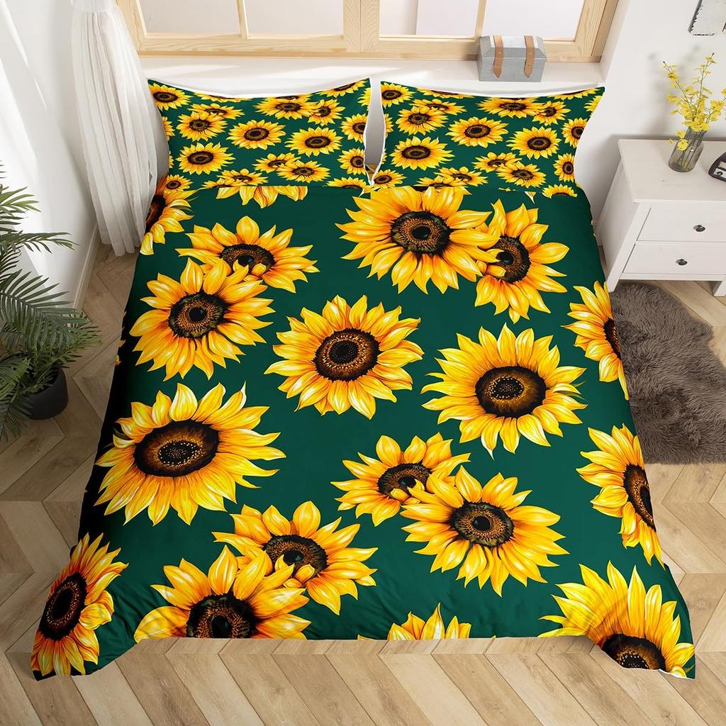 Comforter Yellow Sunflower Queen Blossom Flowers Bedding Set Butterfly Floral Print Comforter Nature Theme Bedroom Decor