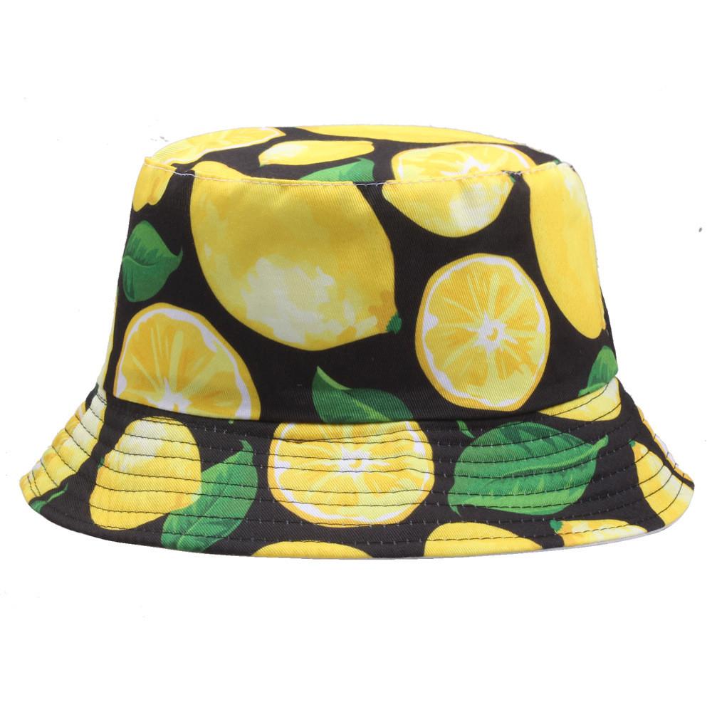 Fisherman Print Lemon Hat Fruit Pattern Bucket Cap Sun Protection Breathable