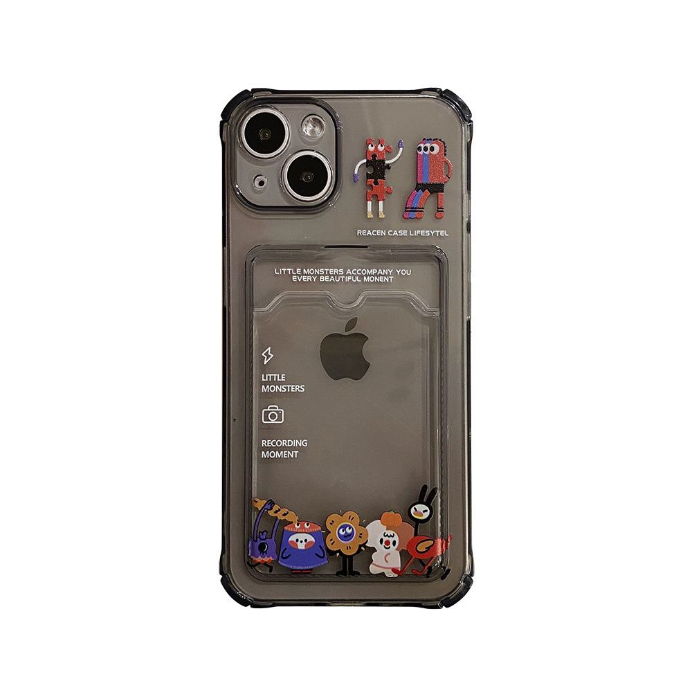 Прозрачный серый чехол для телефона One Eyed Monster Card Insert для iPhone 13/14/15, подходит для XR, 11/12 Pro, XS Max. Идеально подходит для женщин.
