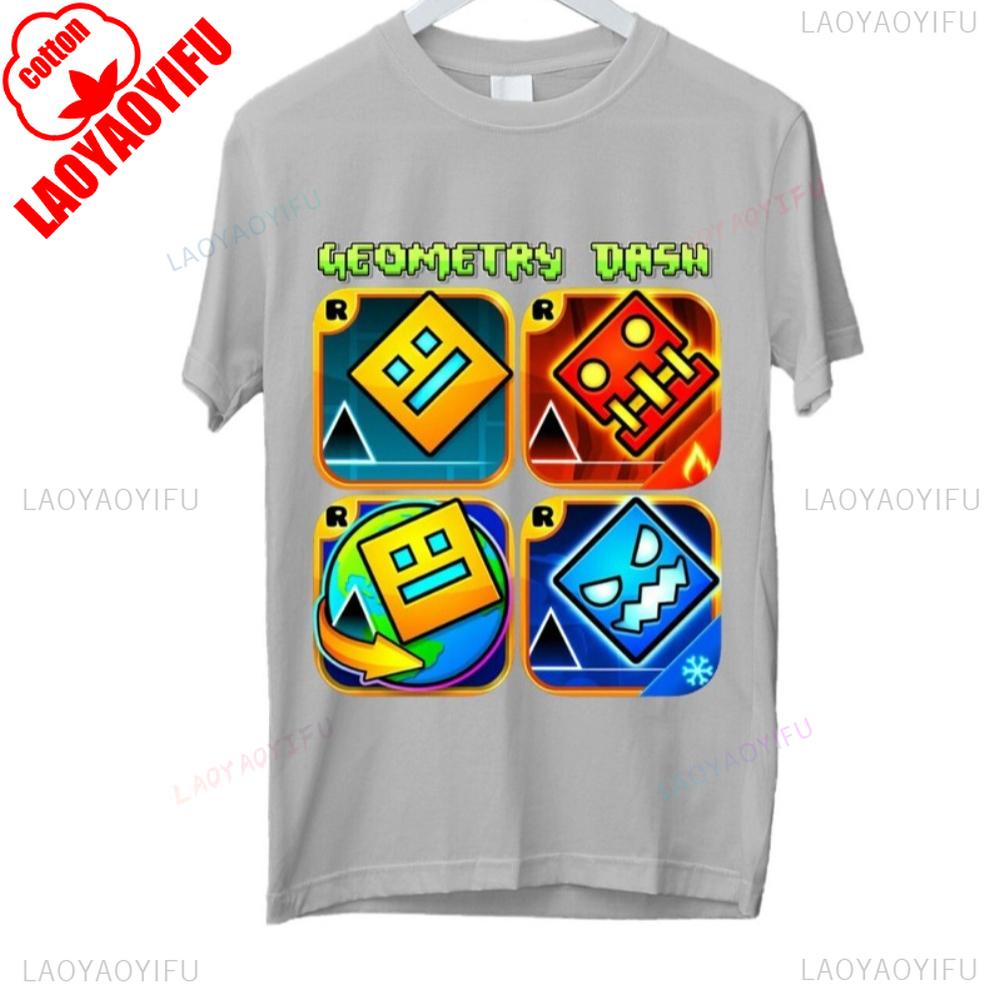 Врывайся в веселье Geometry Dash Футболка с 3D персонажами игры Подарок на день рождения Хлопок Летняя Унисекс Взрослый Стиль Футболка с принтом Топы