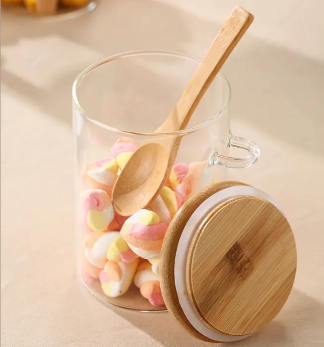 Food Storage Jars Airtight Glass Jar with Wooden Lid and Spoon Kitchen Canisters Coffee Sugar Beans Tea Storage Bottle Kitchen Organizer LE875