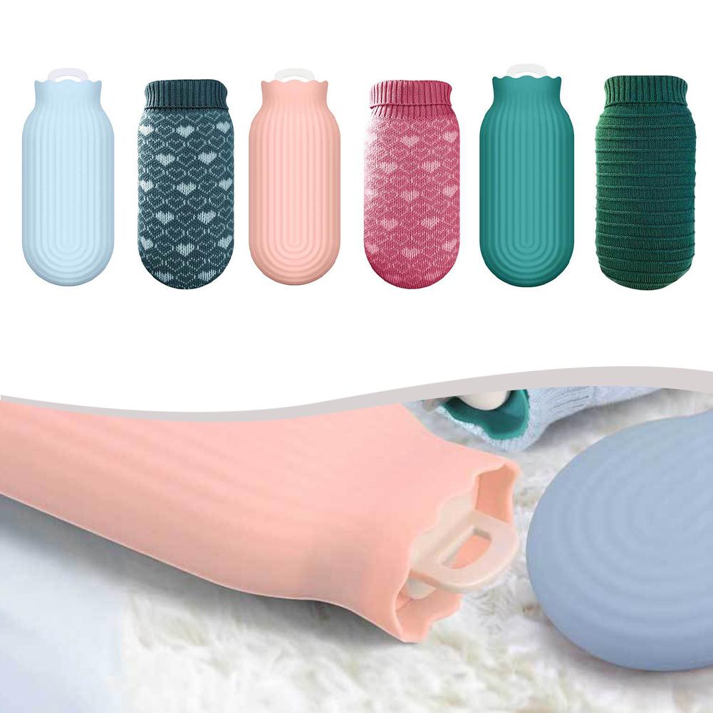 Microwave and Fridge Safe Silicone Hot Water Bag Leak Resistant with Comfortable Knitted Cover for Heat Therapy
