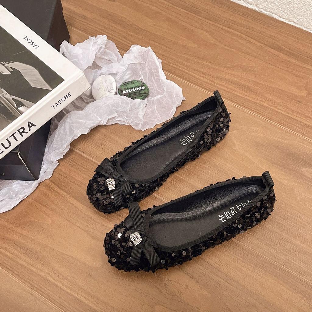 2024 женские весенние новые стильные блестящие дизайнерские простые однотонные туфли на плоской подошве для женщин элегантные платья с бантом в очереди женские туфли