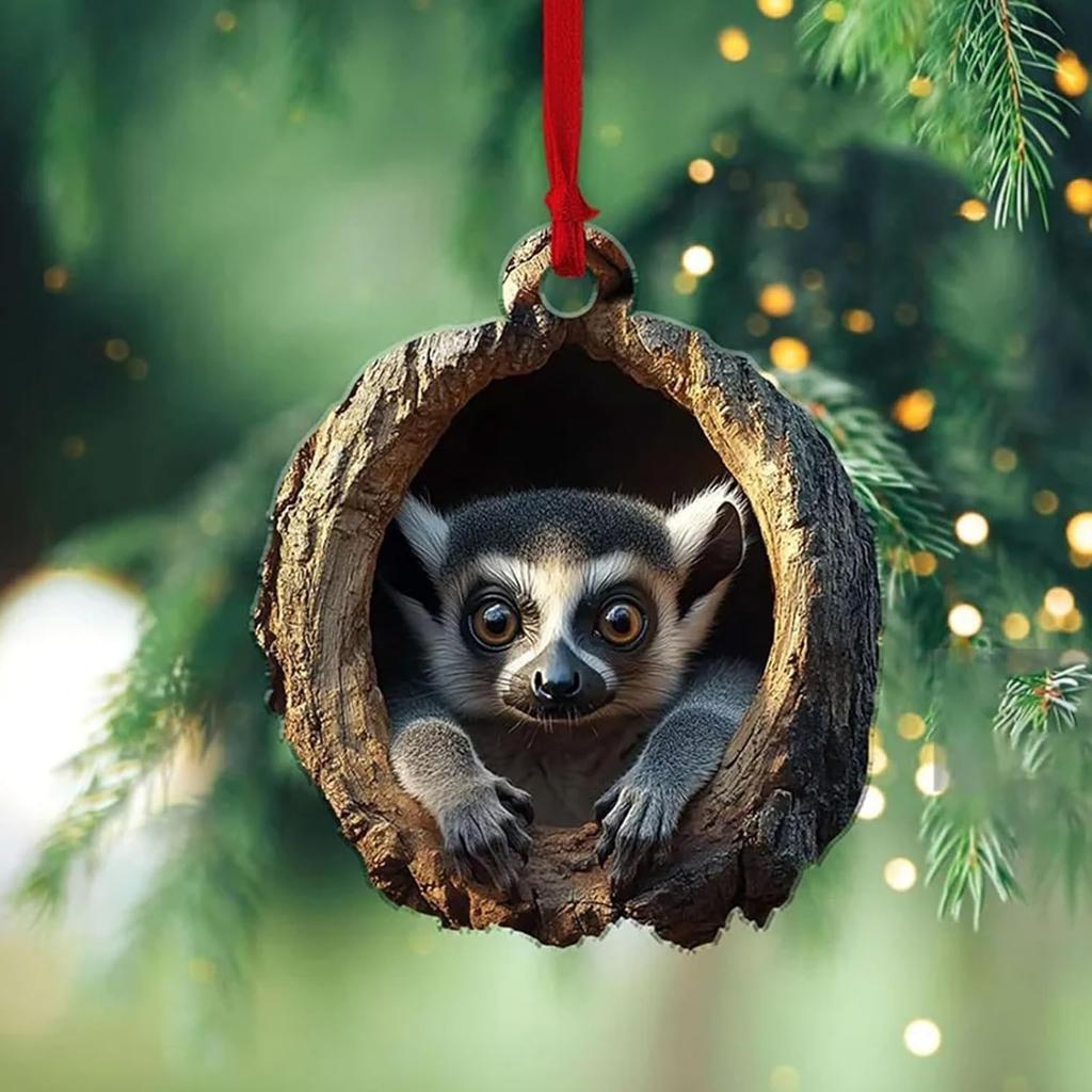 2025 Рождественские украшения в виде животных, акриловые украшения в виде животных для рождественской елки 2D Лесные рождественские украшения в виде енота, совы, кролика