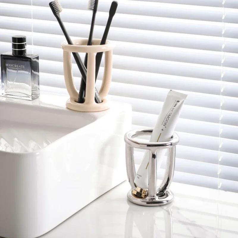 Простая керамическая подставка для зубных щеток, многофункциональная подставка для зубной пасты, портативный органайзер для зубных щеток, аксессуары для ванной комнаты