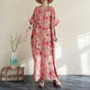 Summer Color Travel V-neck Retro Long Skirt Cotton Linen Dress