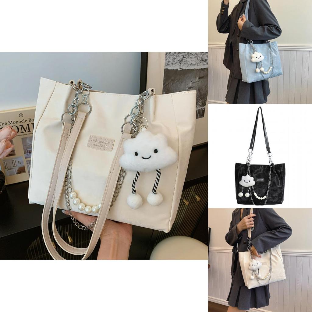 Stylish Large Capacity Student Tote Bag For Women In Trendy Street Style Available In Black Blue Pink And Cream
