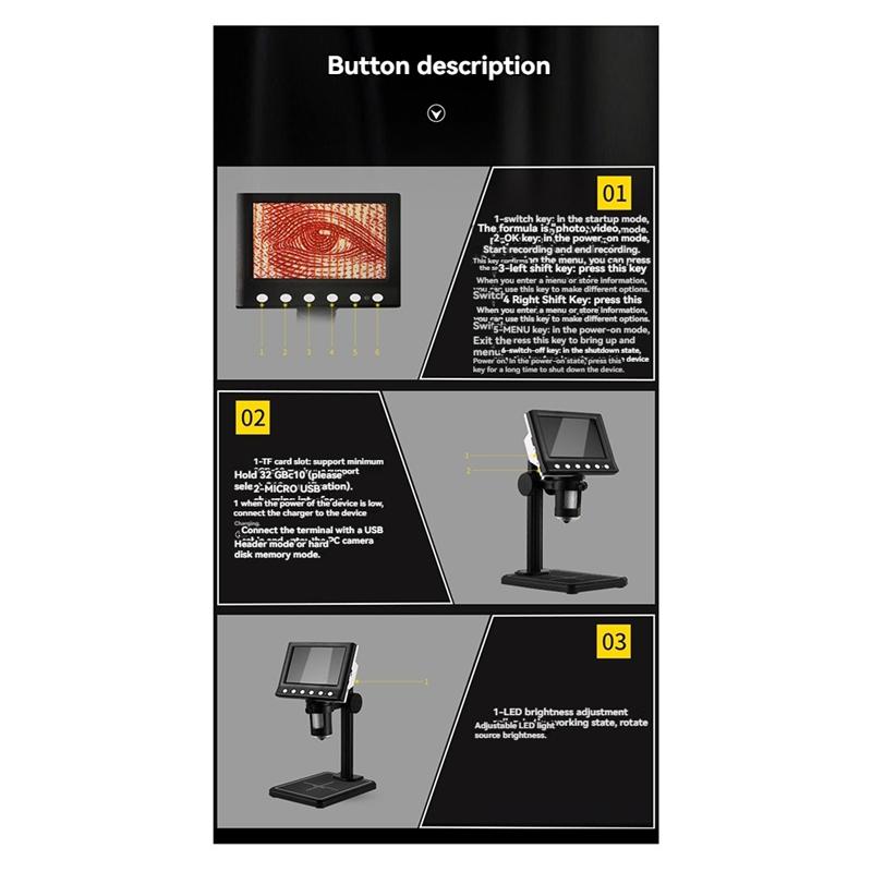 ABBY-4.3 In LCD Digital Microscope 40-1000X Soldering Microscope For Error Coins USB Magnifier Micro Microscope With 8 LED