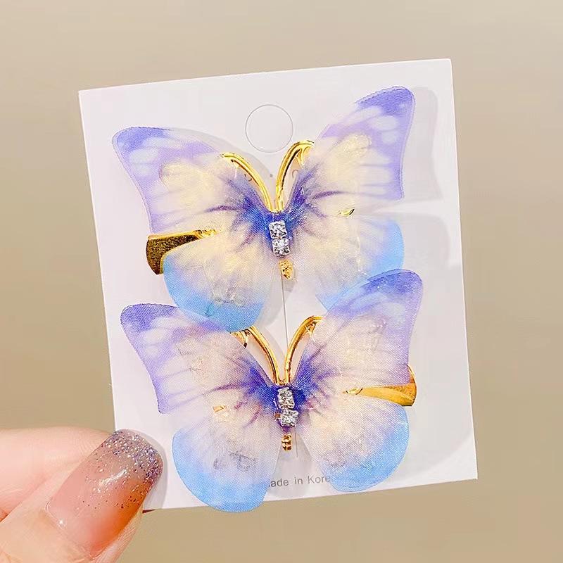 Заколка для волос ручной работы в виде бабочки с трехмерным градиентом для девочек, заколка в античном стиле, боковой зажим с ломаной челкой