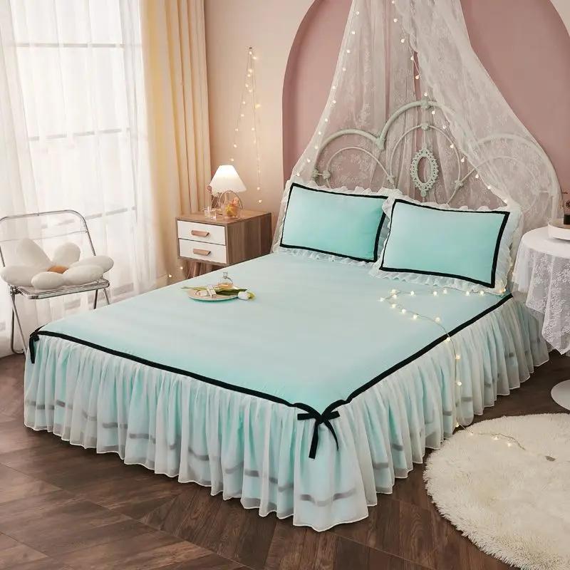 Однотонный чехол для кровати, украшение для кровати, чехол для матраса, защитная накладка в стиле принцессы