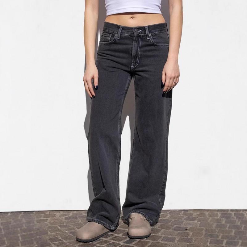 Womens High Waist Straight Leg Denim Pants Casual Washed Distressed Jeans