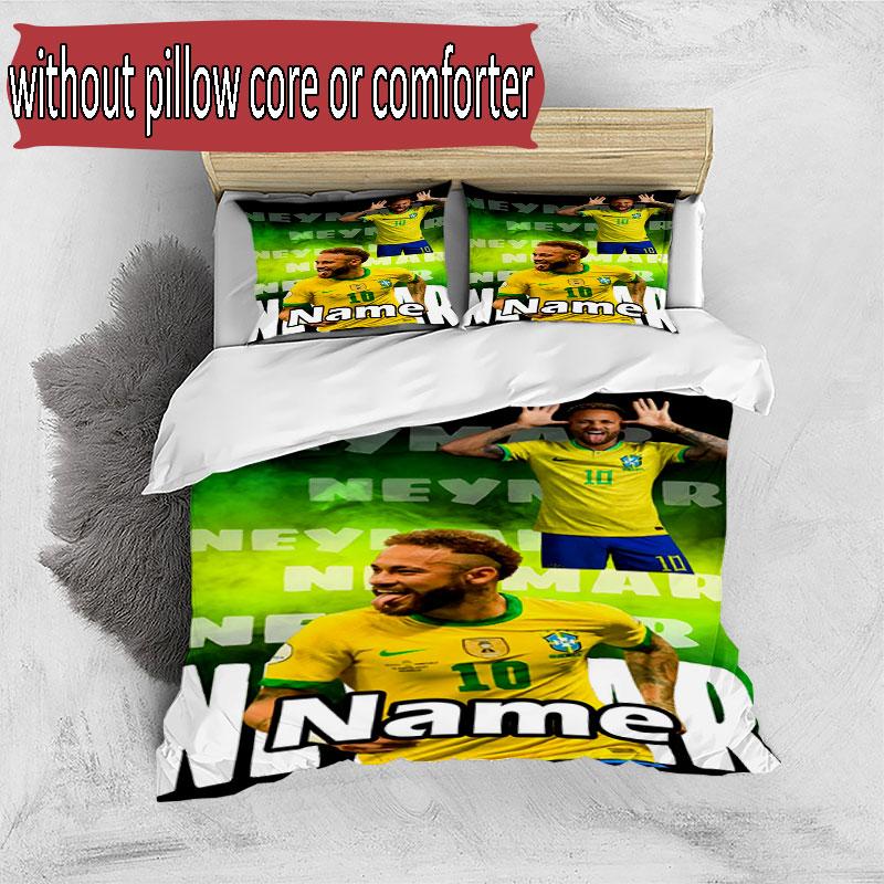 3pcs Duvet Cover Set (1*Duvet Cover + 2*Pillowcase, Without Core), Custom Name Neymar Jr Pattern Bedding Set, Home Bedroom Decor Gift