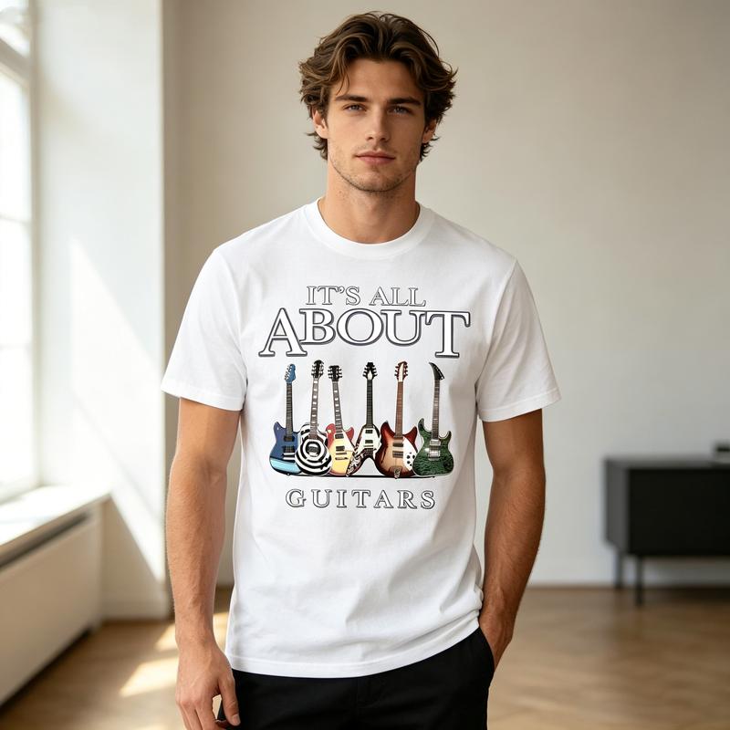 Its All About Guitars Graphic T Shirt Vintage Rock Music Print Unisex Soft Cotton Crew Neck Short Sleeve Trendy Casual Tops