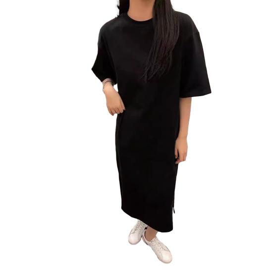 Женское миди-платье с коротким рукавом, летнее повседневное платье-рубашка с круглым вырезом