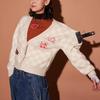 Vans X The Monsters Collaboration Labubu Letter однобортный повседневный вязаный свитер с длинным рукавом женский свитер бежевый клетчатый VN000JFEDHI