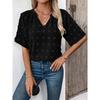 Женские удобные свободные жаккардовые блузки и рубашки с V-образным вырезом и короткими рукавами для женщин