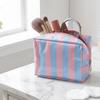 Portable PVC Striped Makeup Bag Mini Cosmetic Pouch Cute Toiletry Bag  Daily Use