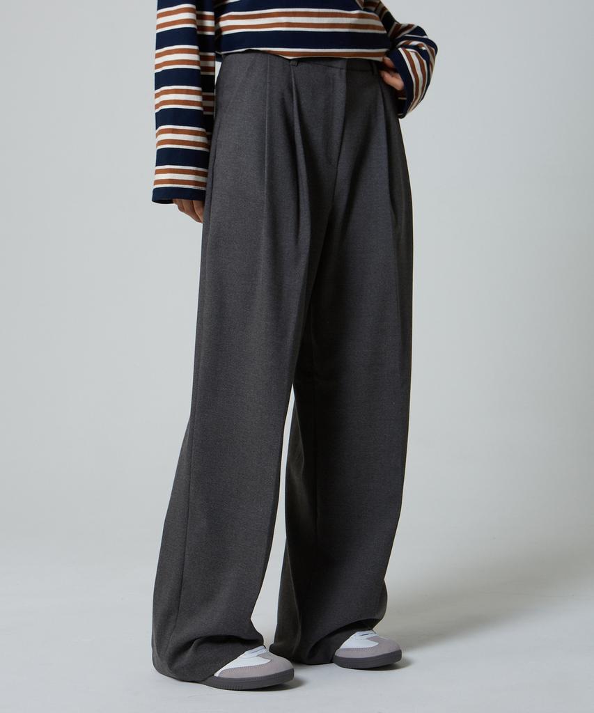 UNKNOWN PLANET Double-Pleat Wide Slacks Medium Gray