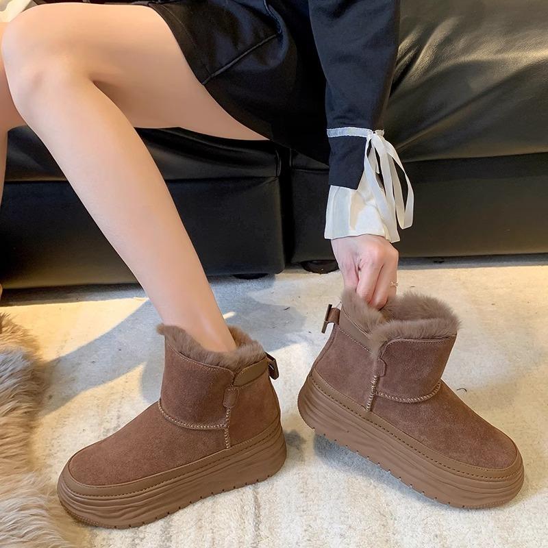Мода 2024 года, осень и зима, новые женские замшевые сапоги с круглым носком, однотонные, дизайнерские, элегантные, женские, короткие, на низком каблуке, теплые, зимние сапоги