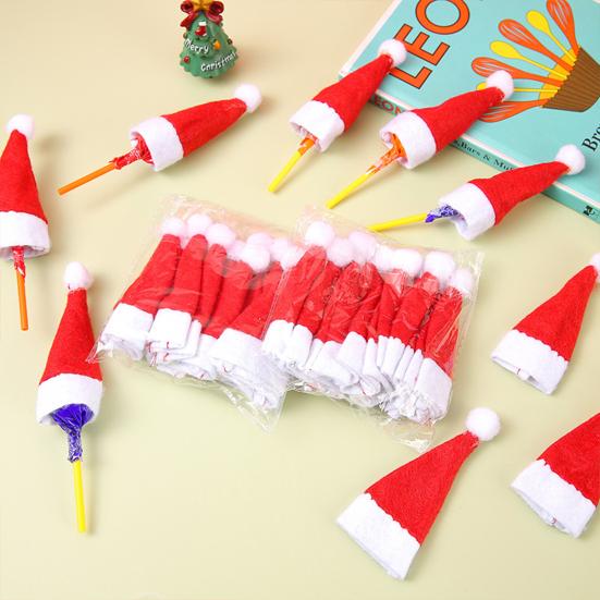 20 Pcs Candy Hat Finger Cap Lollipop Decoration Hats Mini Santa Hat New Year Party Table Dinner Decoration Wine Bottle Covers Parties Photography Prop
