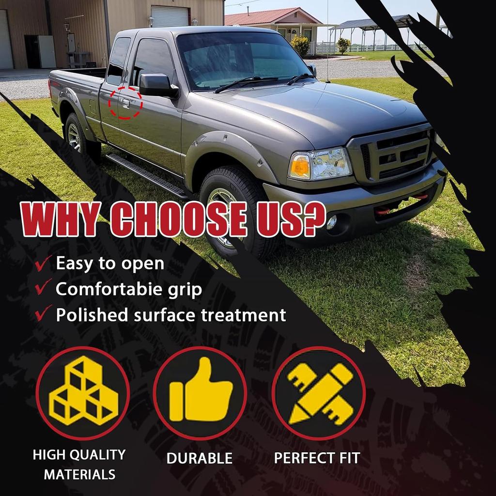 Exterior Door Handle, All Metal Front Outside Left Driver & Right Black Compatible With Ford Mazda Vehicle Ranger B2300 B3000 B4000 1998-2011,