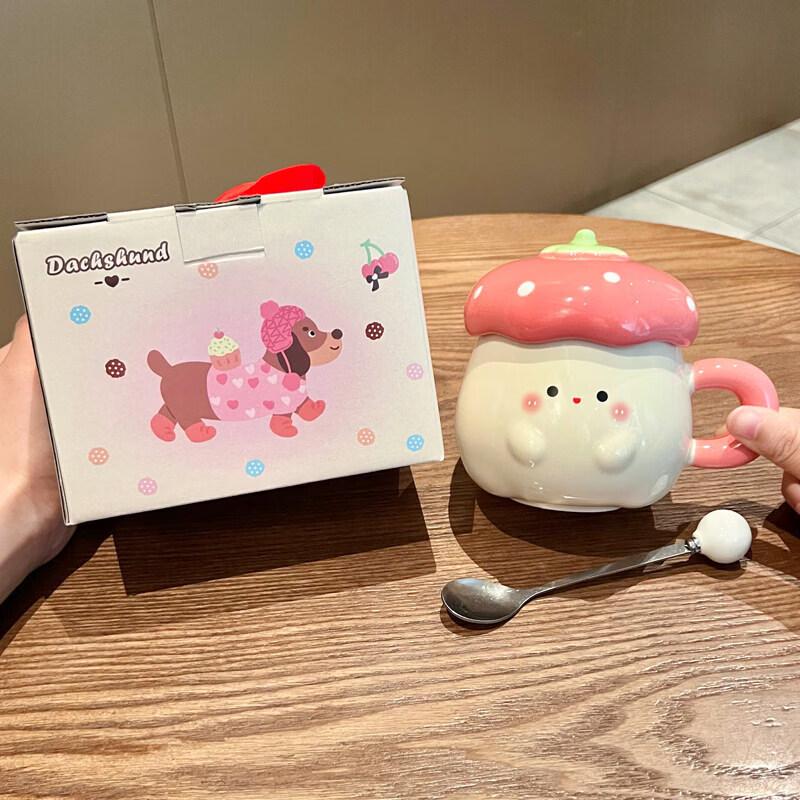 Creative Strawberry Ceramic Mug with Lid and Spoon