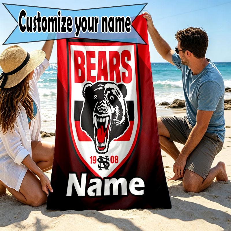 Custom Name Personalized North Sydney Bears Print Beach Towel, for Trip Camping Beach Party Home Decor, Birthday Gift for Family & Friends